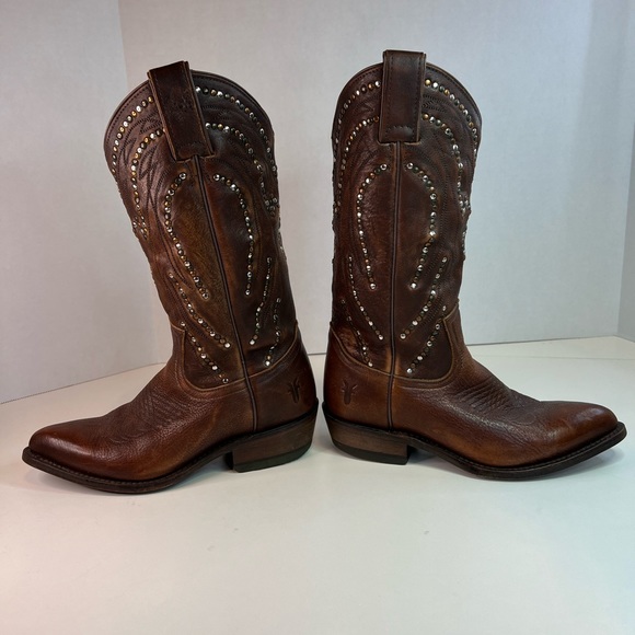 Frye Leather Studded Brown Cowboy Boot, Size 6.5 - Picture 3 of 9